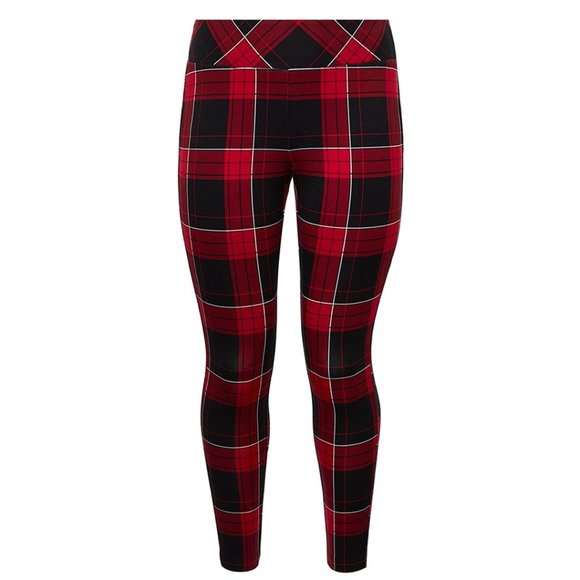 TORRID Premium Ponte Stretch Pull-On Pixie Pant, Red Plaid, Size 1X Regular - Picture 2 of 7